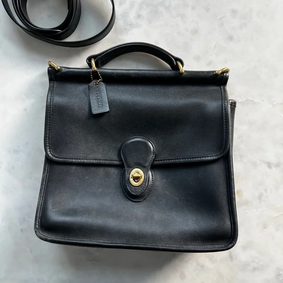 VINTAGE COACH pre-1994 WILLIS black leather crossbody bag - Picture 2 of 12